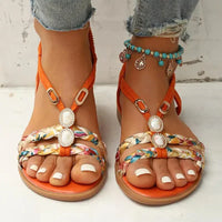 Boho-Beaded Slip-On Summer Sandals - Amira-Orange-3-State of Style