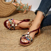Boho-Beaded Slip-On Summer Sandals - Amira-Red-3-State of Style