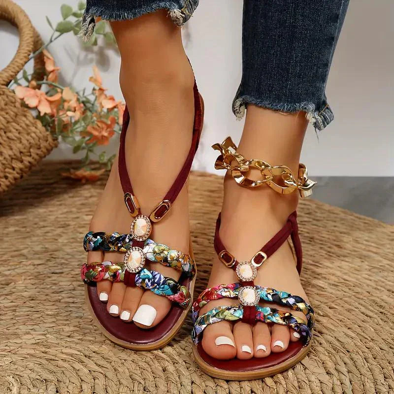 Boho-Beaded Slip-On Summer Sandals - Amira-Red-3-State of Style