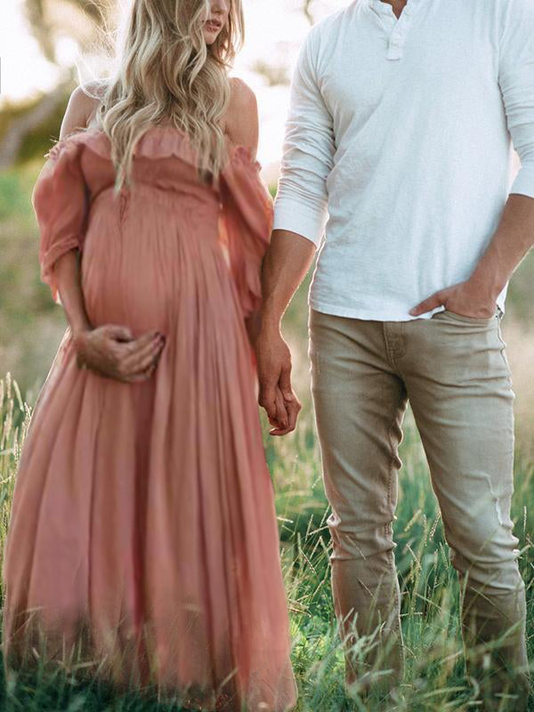 Boho Chic Maternity Dress with Boat Neck - Elora-Pink-S-State of Style