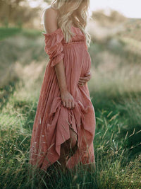 Boho Chic Maternity Dress with Boat Neck - Elora-Pink-S-State of Style