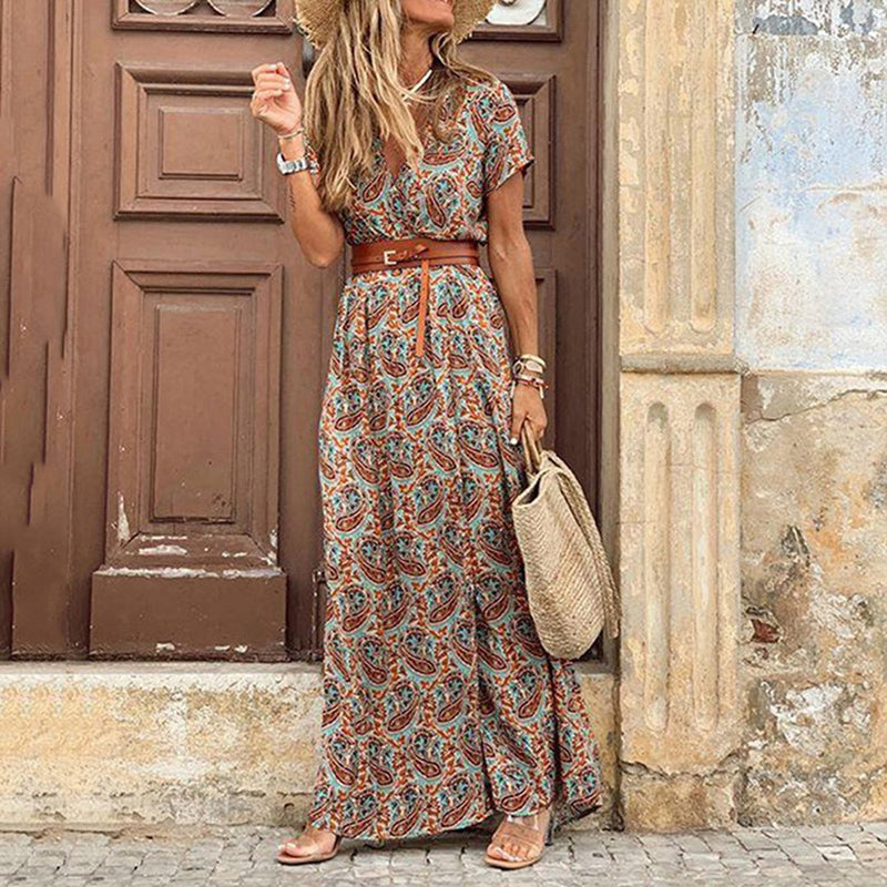 Boho Maxi Dress with Pattern for Women – Thalia-Brown-S-State of Style