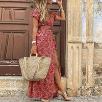 Boho Maxi Dress with Pattern for Women – Thalia-Dark red-S-State of Style
