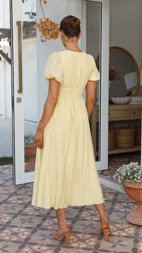 Boho maxi dress with V-neck and button placket – Yara-Blue-S-State of Style