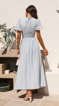 Boho maxi dress with V-neck and button placket – Yara-Blue-S-State of Style