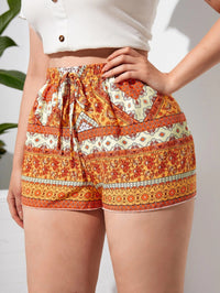 Boho Shorts with Floral Print in Plus Size-Orange-2XL-State of Style
