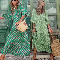 Boho summer dress in Ibiza style with a loose fit – Elira-Green & White-S-State of Style