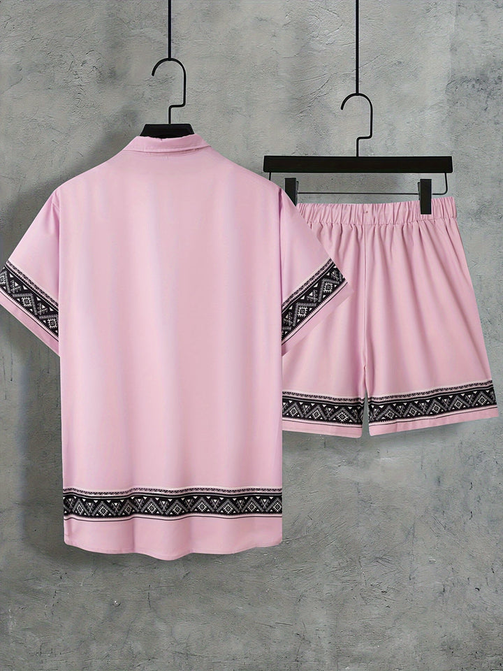 Boho Summer Set Men Two-Piece Shirt and Shorts Relaxed - Malik-Black-M(48)-State of Style