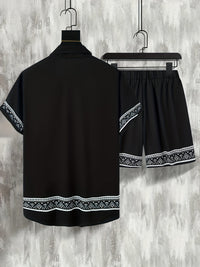 Boho Summer Set Men Two-Piece Shirt and Shorts Relaxed - Malik-Black-M(48)-State of Style
