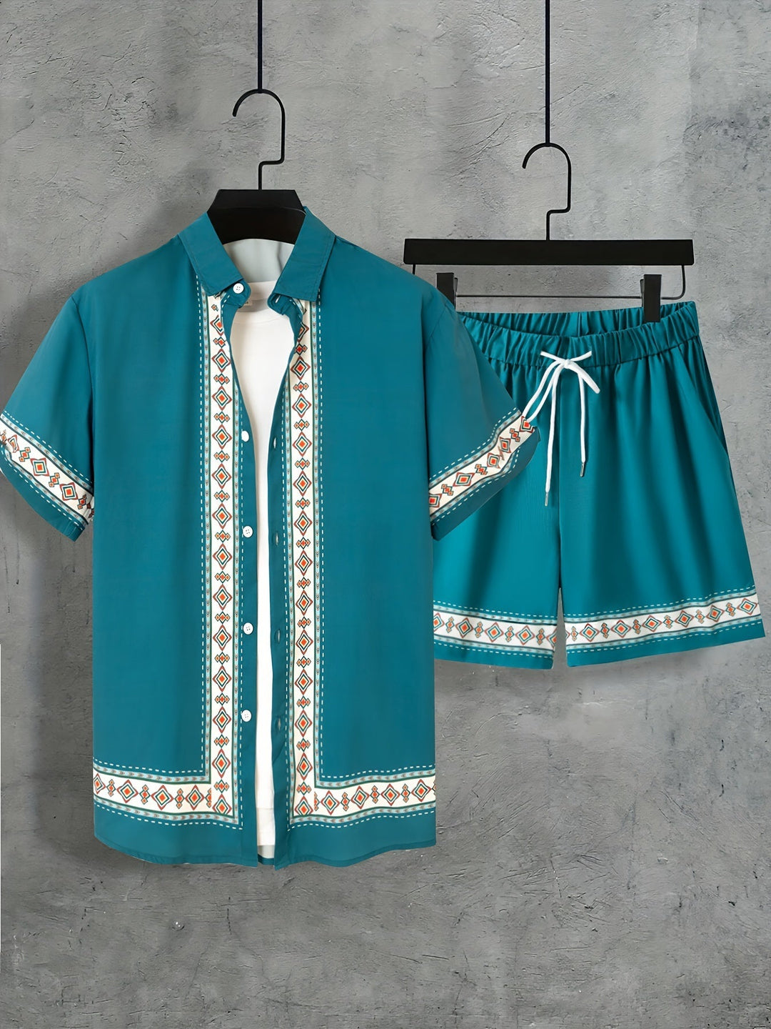 Boho Summer Set Men Two-Piece Shirt and Shorts Relaxed - Malik-Black-M(48)-State of Style