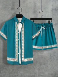 Boho Summer Set Men Two-Piece Shirt and Shorts Relaxed - Malik-Black-M(48)-State of Style