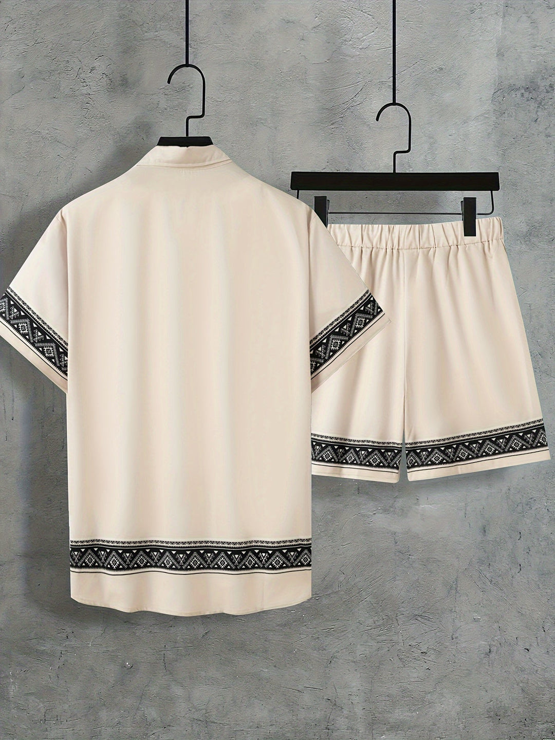 Boho Summer Set Men Two-Piece Shirt and Shorts Relaxed - Malik-Black-M(48)-State of Style