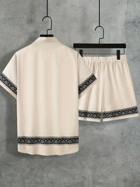 Boho Summer Set Men Two-Piece Shirt and Shorts Relaxed - Malik-Black-M(48)-State of Style