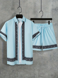 Boho Summer Set Men Two-Piece Shirt and Shorts Relaxed - Malik-Black-M(48)-State of Style