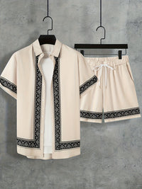 Boho Summer Set Men Two-Piece Shirt and Shorts Relaxed - Malik-Khaki-M(48)-State of Style