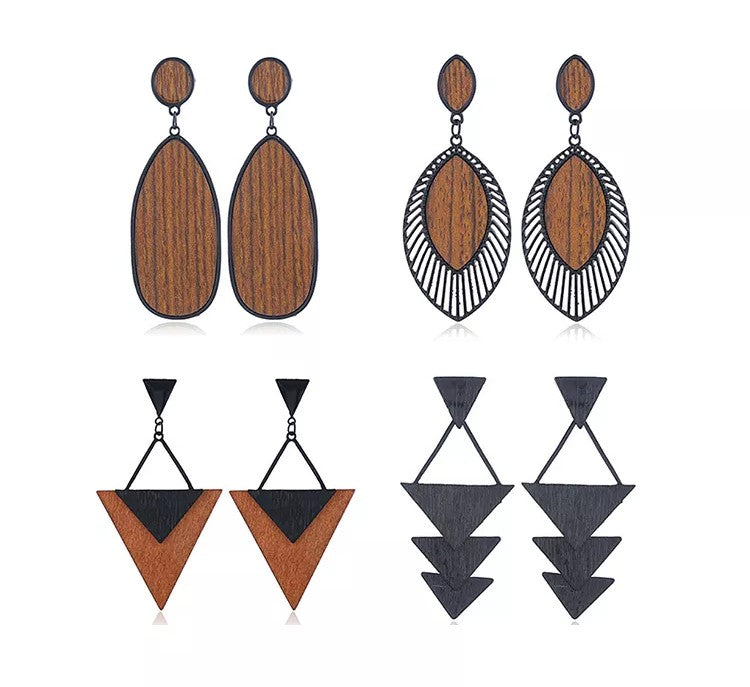 Boho Wood Teardrop Earrings | Trendy and Lightweight Jewellery-Style 1-State of Style