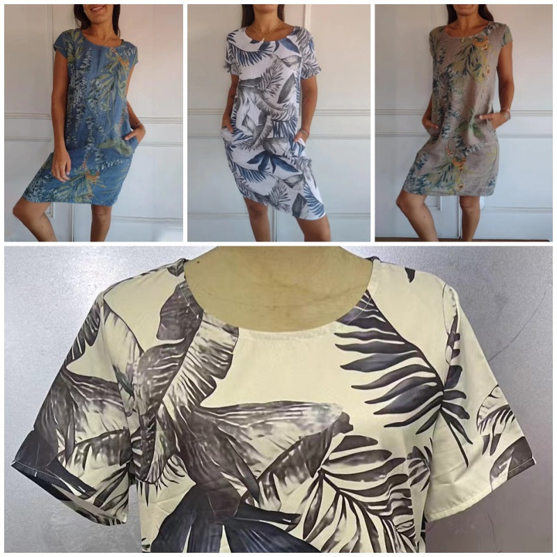 Botanical summer dress with round neck & floral A-line shape – Elvira-White-S-State of Style