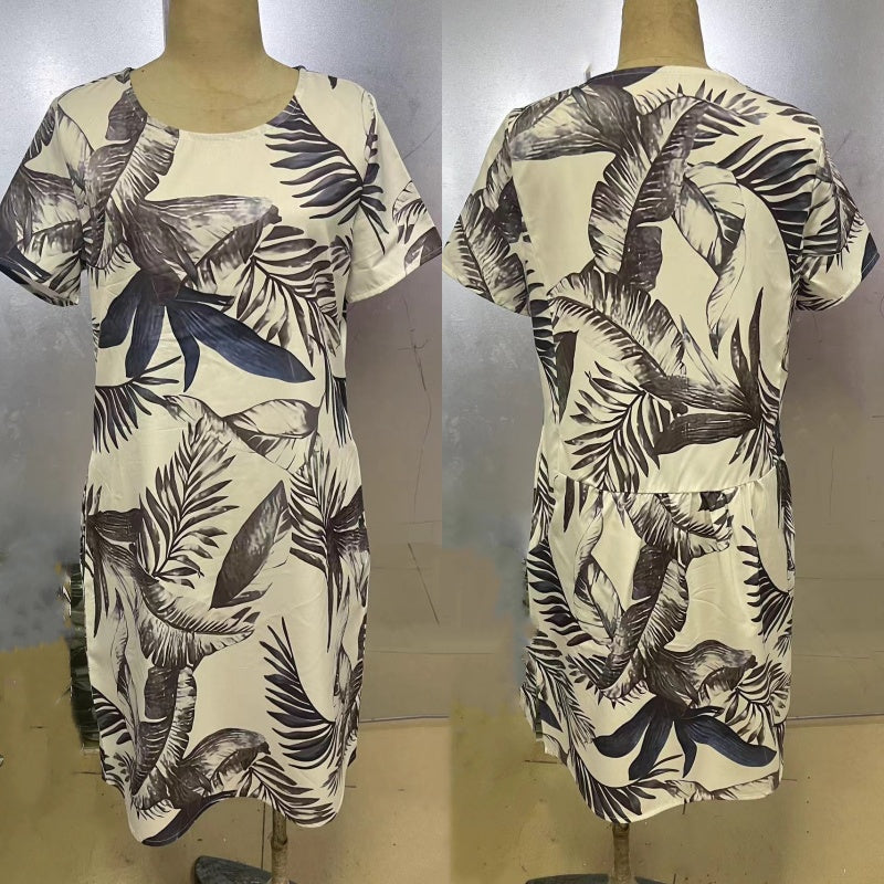 Botanical summer dress with round neck & floral A-line shape – Elvira-White-S-State of Style