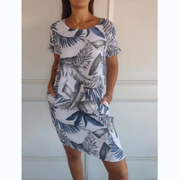 Botanical summer dress with round neck & floral A-line shape – Elvira-White-S-State of Style