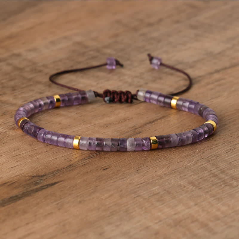 Braided Bracelet with 2.4mm Natural Stone Rollers - Seraphina-Amethyst-State of Style