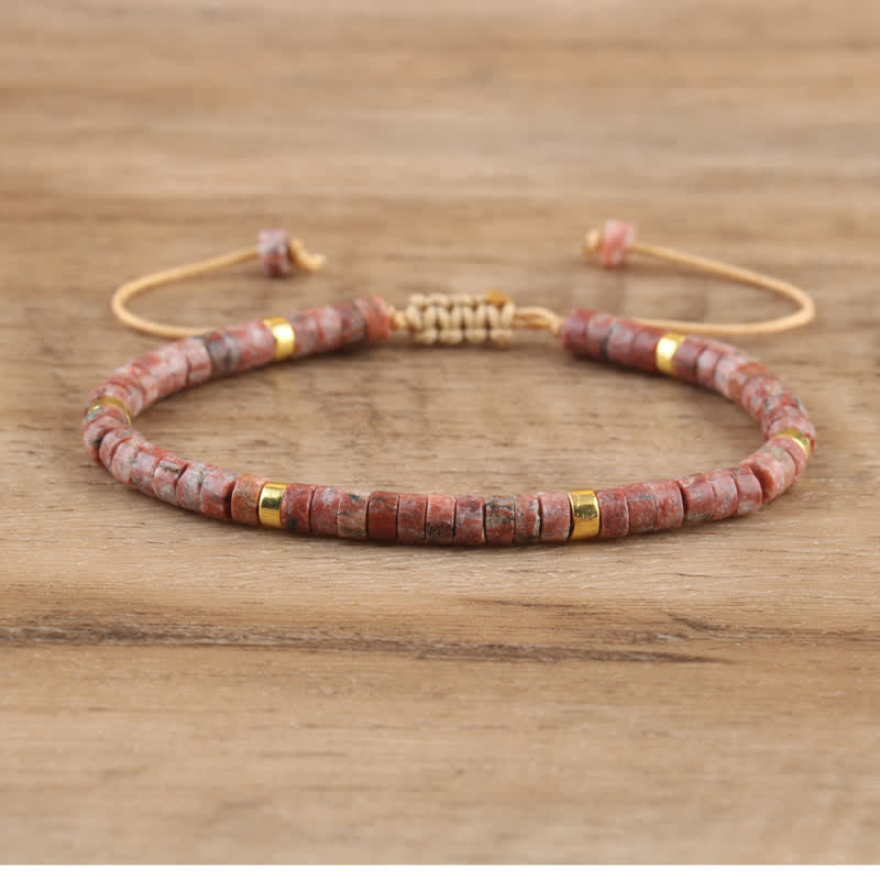 Braided Bracelet with 2.4mm Natural Stone Rollers - Seraphina-Granite-State of Style