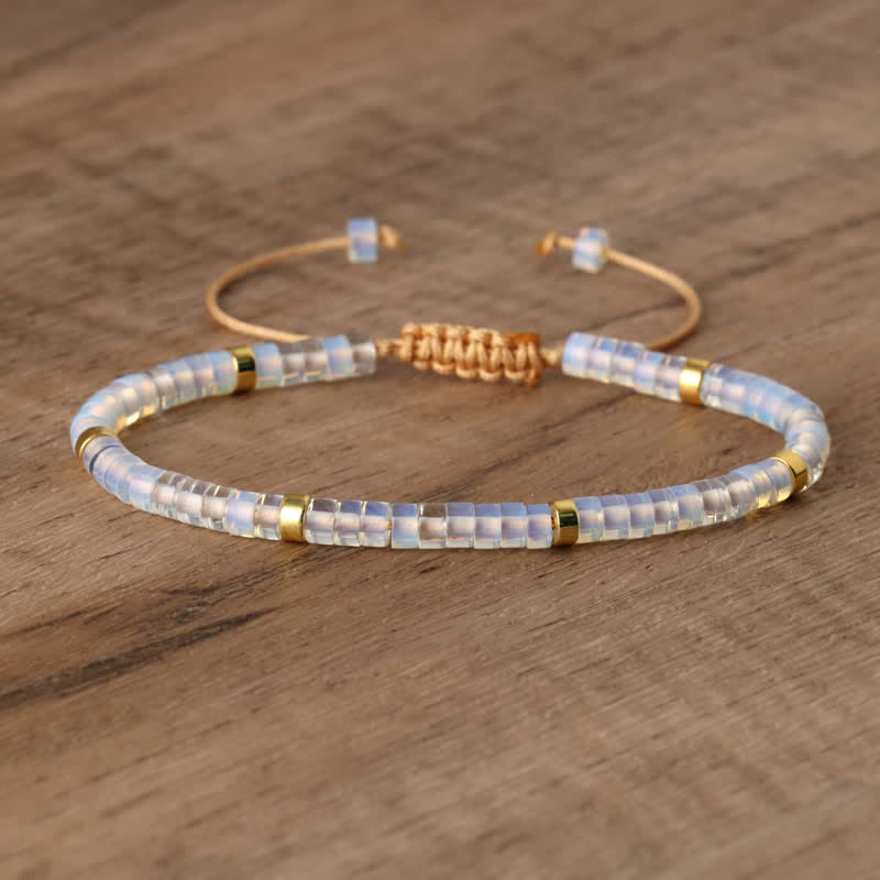 Braided Bracelet with 2.4mm Natural Stone Rollers - Seraphina-Opalite-State of Style