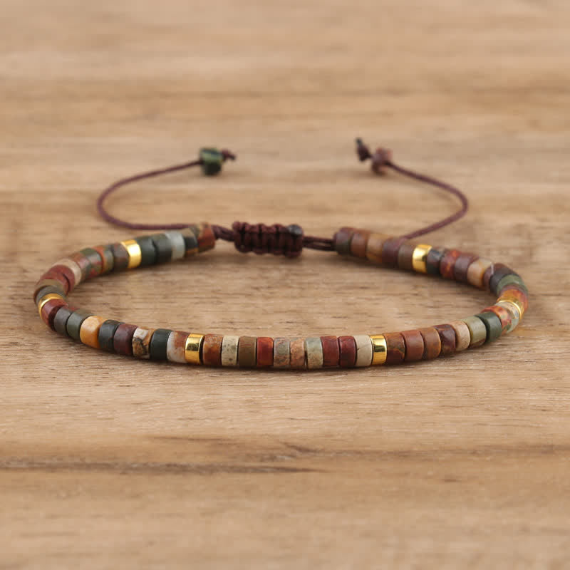 Braided Bracelet with 2.4mm Natural Stone Rollers - Seraphina-Red Pine-State of Style