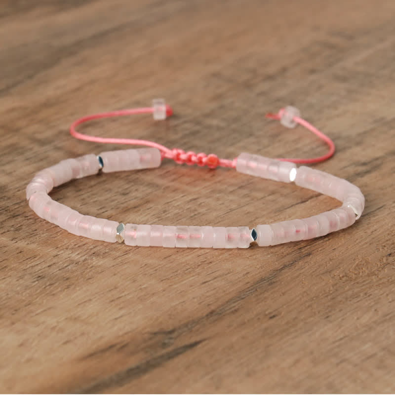 Braided Bracelet with 2.4mm Natural Stone Rollers - Seraphina-Rose Quartz-State of Style