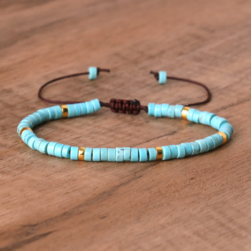 Braided Bracelet with 2.4mm Natural Stone Rollers - Seraphina-Turquoise-State of Style