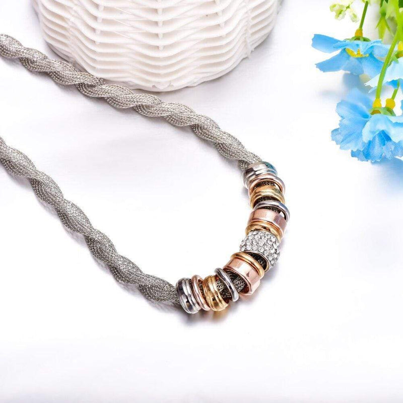 Braided Fashion Necklace - Lynora-Silver-State of Style