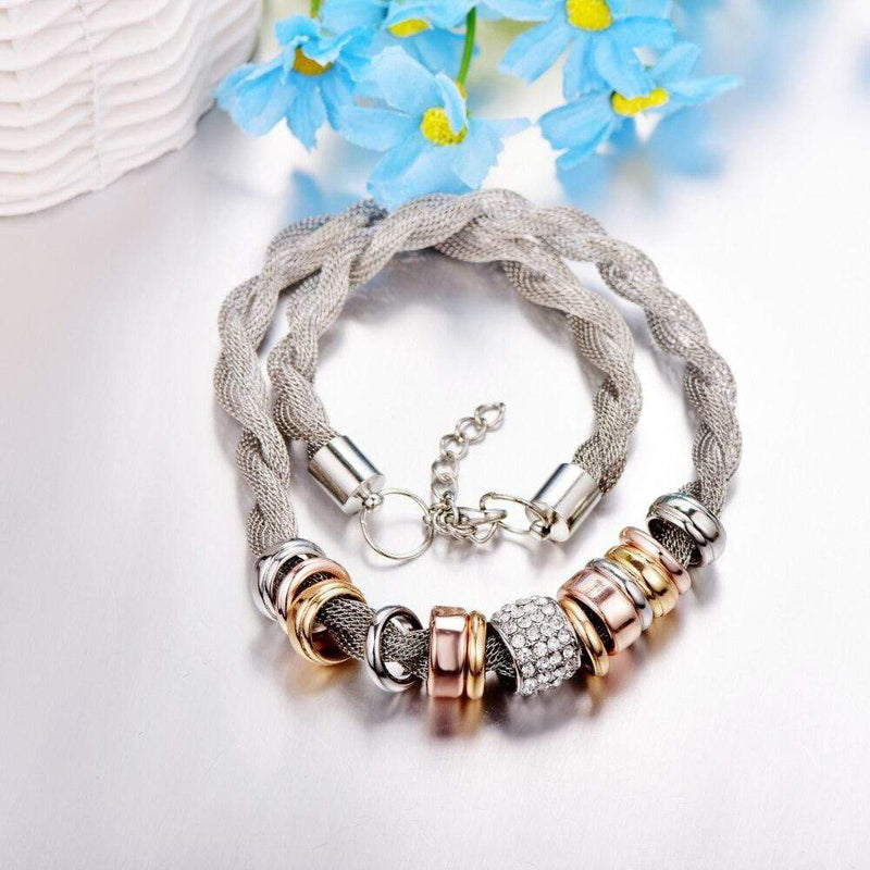 Braided Fashion Necklace - Lynora-Silver-State of Style