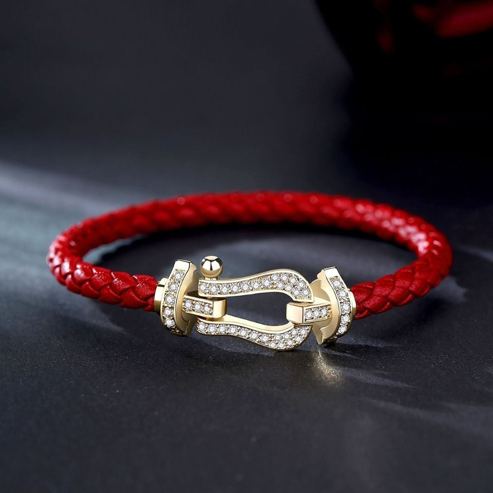 Braided Leather Bracelet with Crystals | Round Design-18CM-State of Style