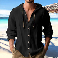 Breathable & Lightweight Linen Hooded Shirt for Men – Malik-Black-S-State of Style