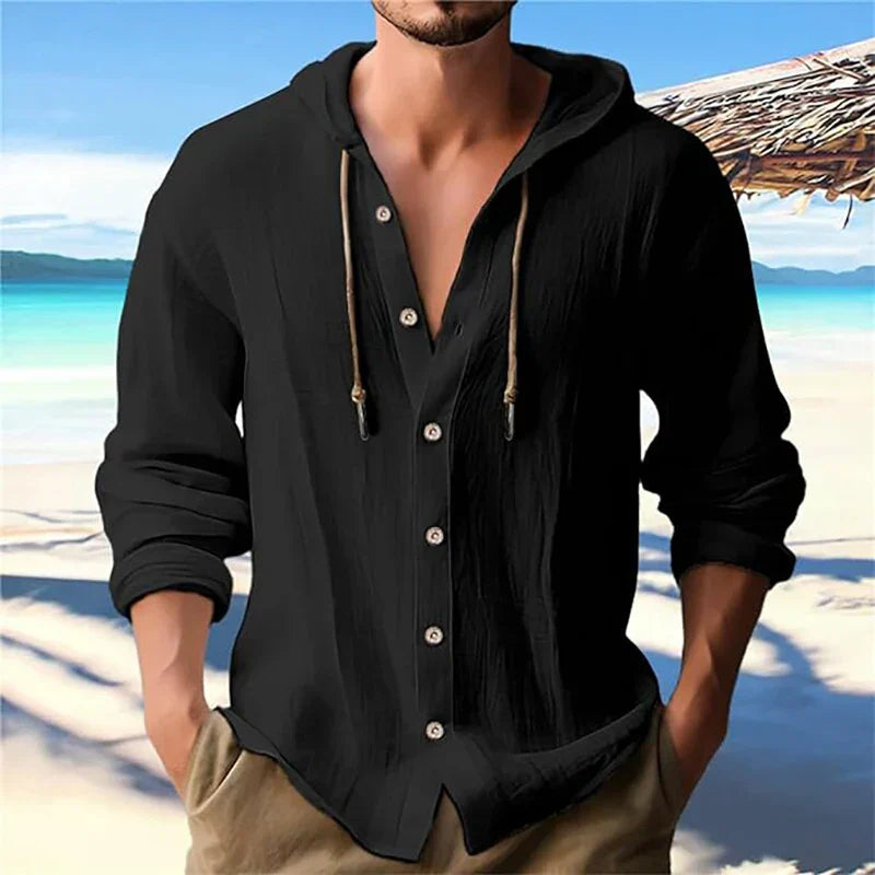 Breathable & Lightweight Linen Hooded Shirt for Men – Malik-Black-S-State of Style