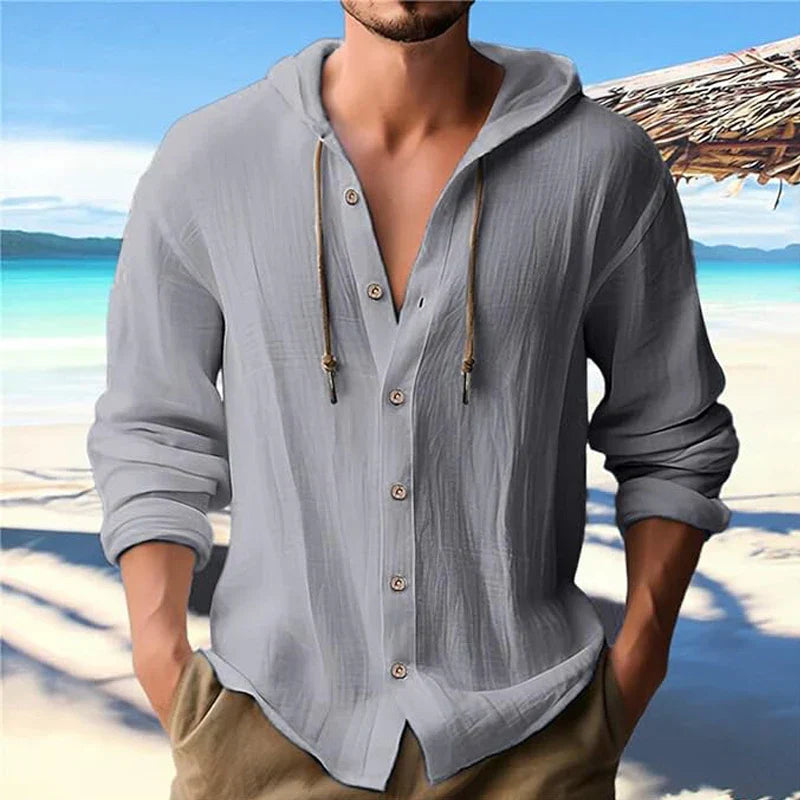 Breathable & Lightweight Linen Hooded Shirt for Men – Malik-Gray-S-State of Style