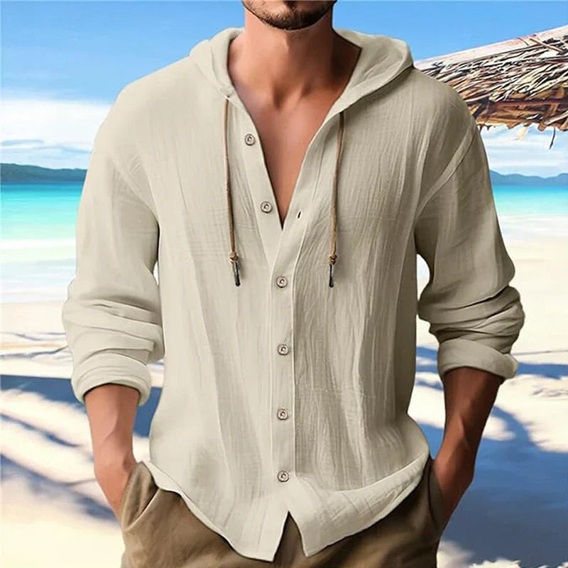 Breathable & Lightweight Linen Hooded Shirt for Men – Malik-Khaki-S-State of Style
