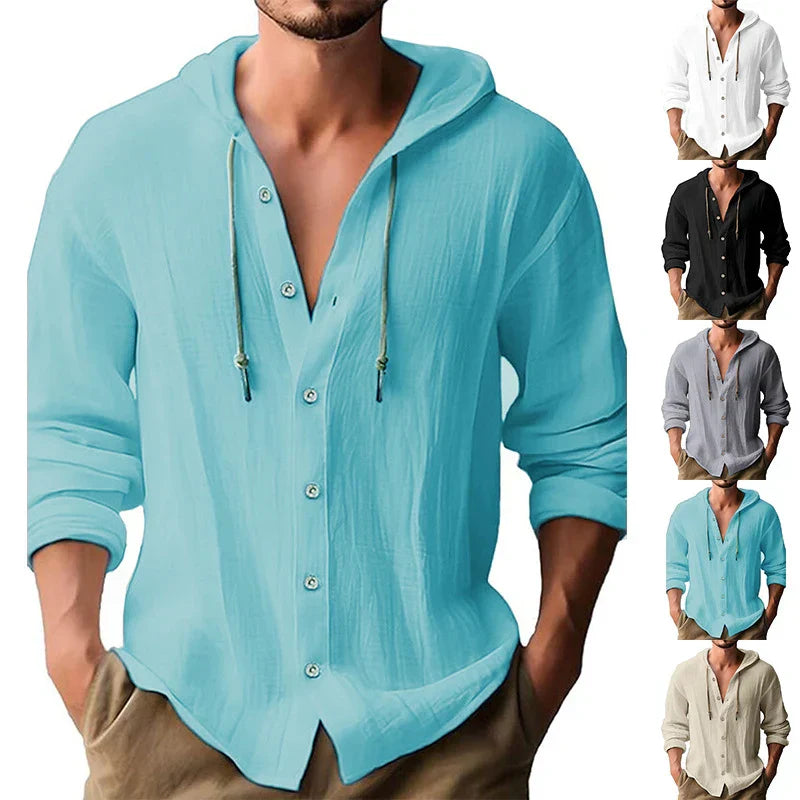 Breathable & Lightweight Linen Hooded Shirt for Men – Malik-White-S-State of Style