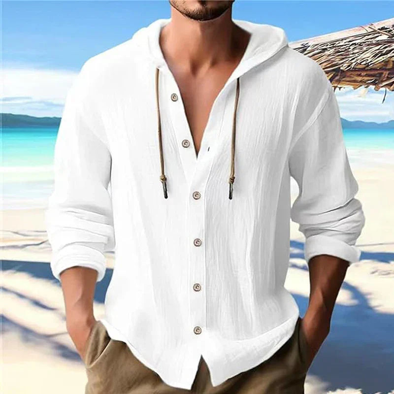Breathable & Lightweight Linen Hooded Shirt for Men – Malik-White-S-State of Style
