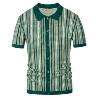 Breathable men's chevron polo shirt with button placket – Julian-Forest green-S-State of Style
