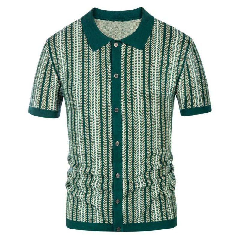 Breathable men's chevron polo shirt with button placket – Julian-Forest green-S-State of Style