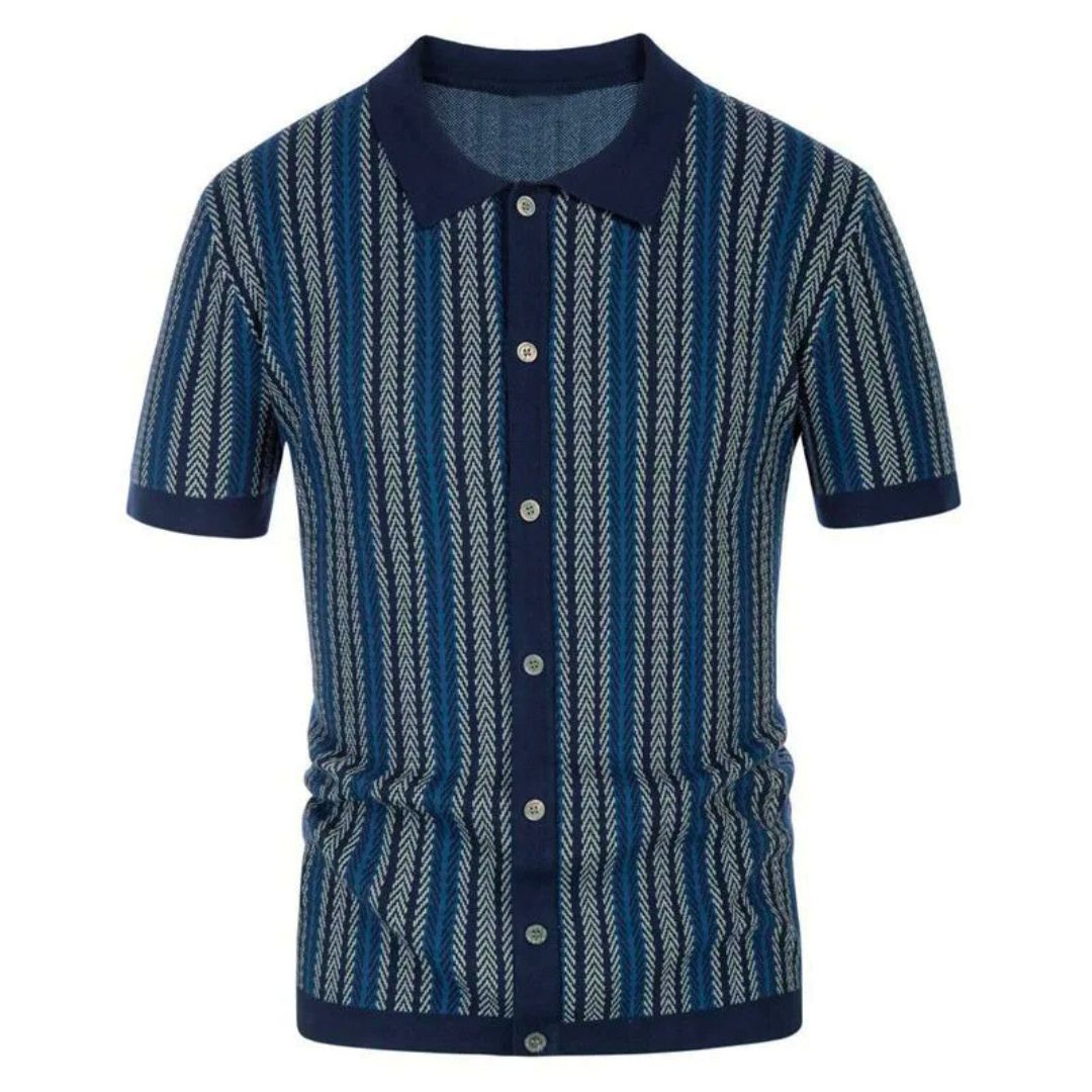 Breathable men's chevron polo shirt with button placket – Julian-Navy-S-State of Style