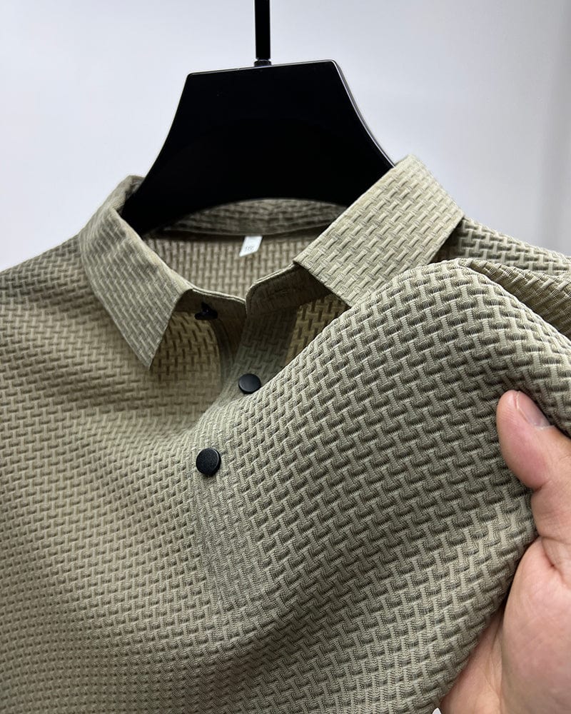 Breathable men's polo shirt with mesh details & slim fit – Milan-Khaki-XS-State of Style