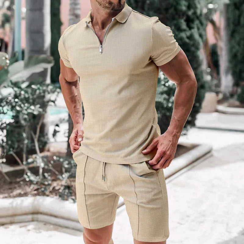 Breathable & Stylish Summer Set with Polo Shirt & Shorts for Men – Nilo-Beige-S-State of Style