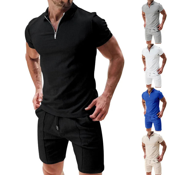 Breathable & Stylish Summer Set with Polo Shirt & Shorts for Men – Nilo-Black-S-State of Style