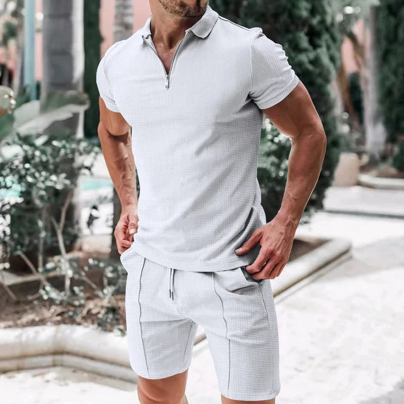 Breathable & Stylish Summer Set with Polo Shirt & Shorts for Men – Nilo-Gray-S-State of Style