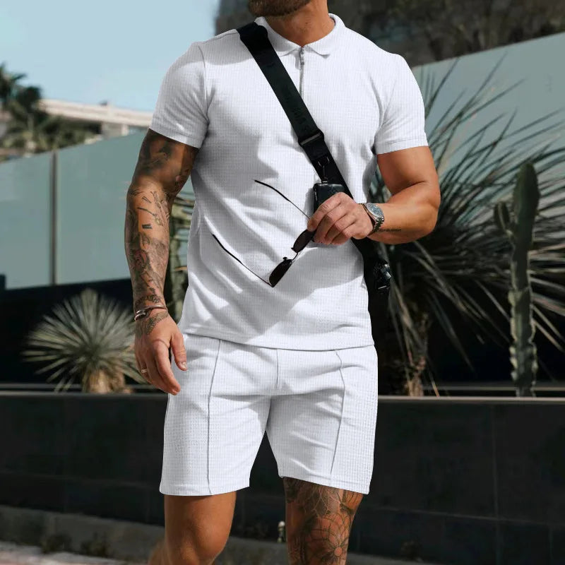 Breathable & Stylish Summer Set with Polo Shirt & Shorts for Men – Nilo-White-S-State of Style