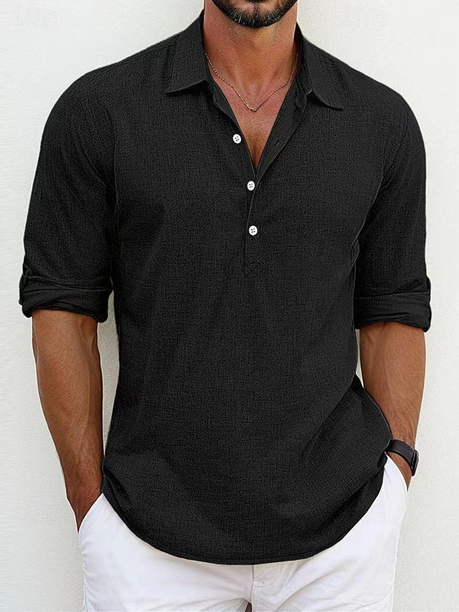 Breathable & Timeless Men's Linen Shirt with Button Placket – Niko-Black-S-State of Style