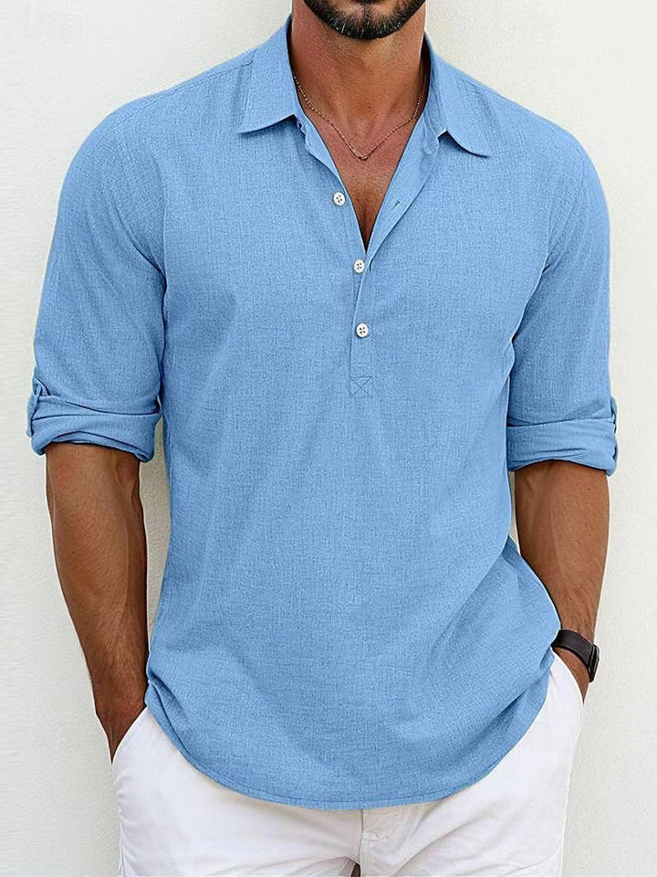 Breathable & Timeless Men's Linen Shirt with Button Placket – Niko-Blue-S-State of Style