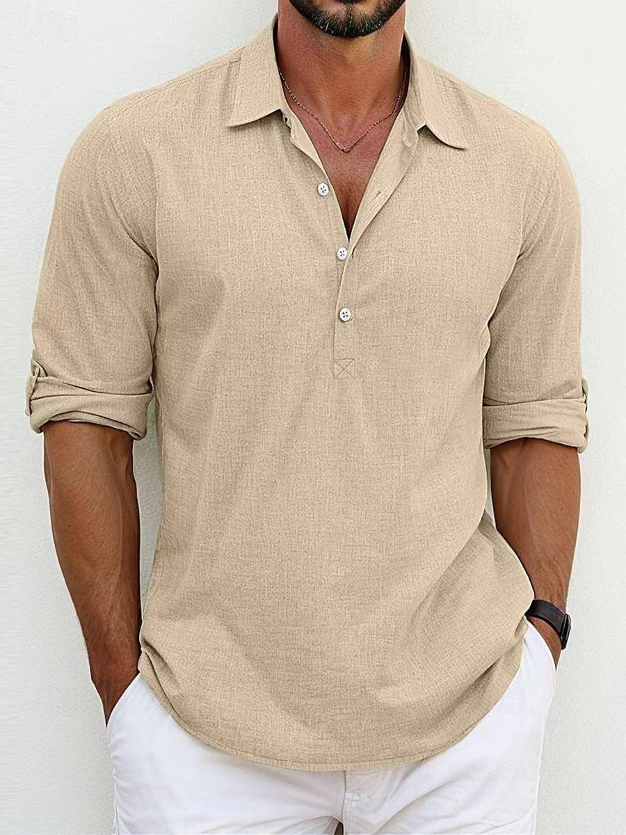 Breathable & Timeless Men's Linen Shirt with Button Placket – Niko-Light brown-S-State of Style