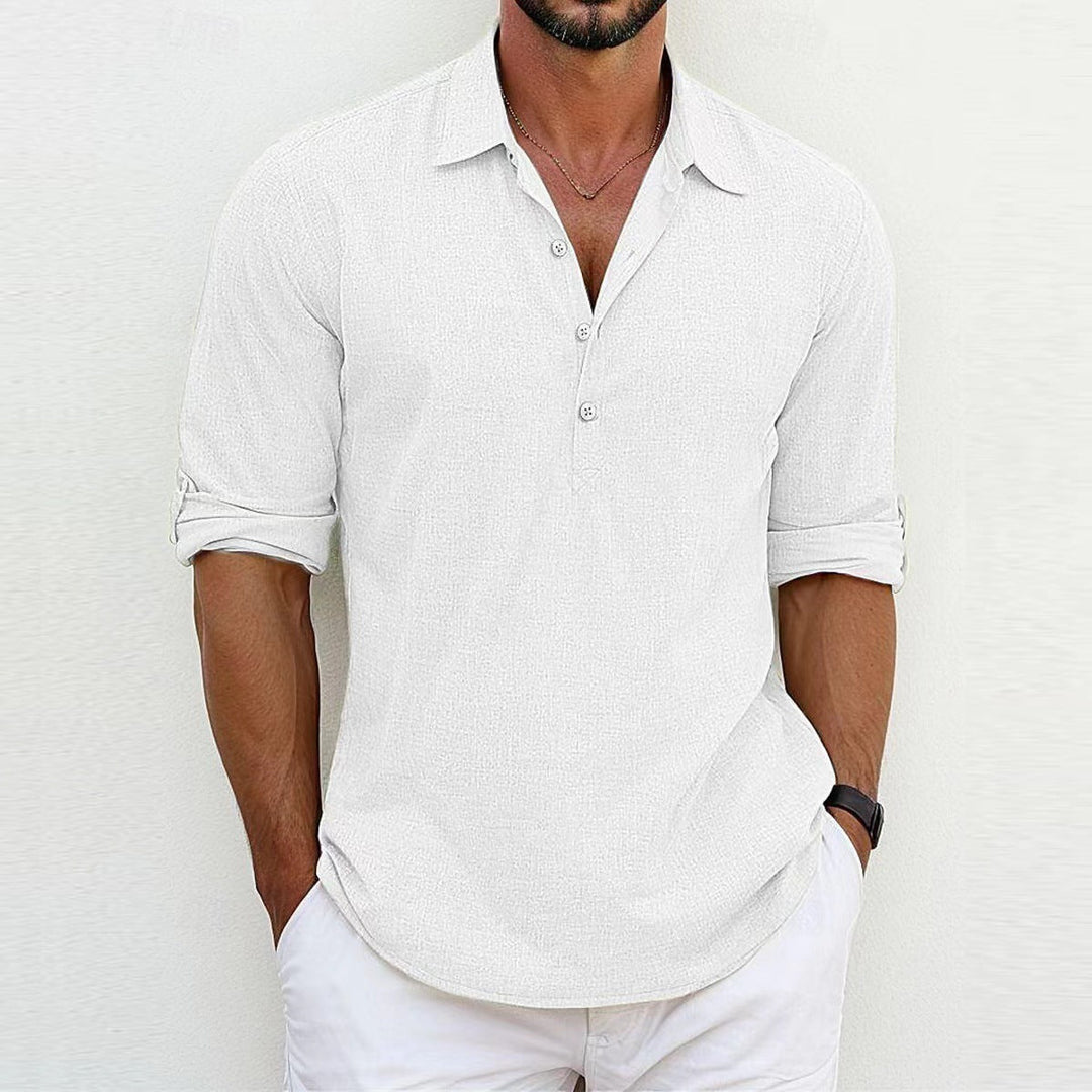 Breathable & Timeless Men's Linen Shirt with Button Placket – Niko-White-S-State of Style